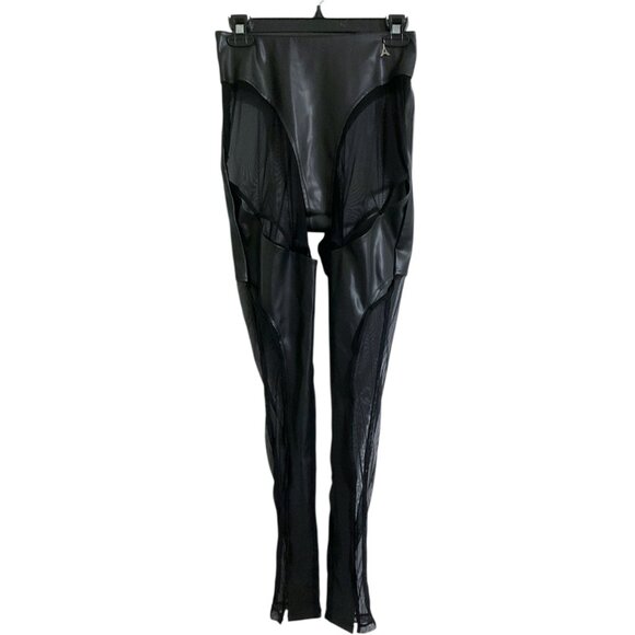 *MANIERE DE VOIR Women Faux Leather/Sheer Pants NEW Black size US 6 - Picture 1 of 13